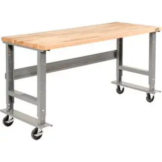 Global Industrial Mobile Workbench, 60 x 36", Adjustable Height, Maple Square Edge