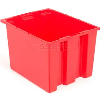 Global Industrial Stack and Nest Storage Container SNT195 No Lid 19-1/2 x 15-1/2 x 13, Red