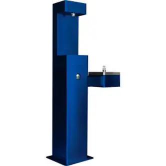 Global Industrial Outdoor Bottle Filling Station w/ Drinking Fountain, Blue
