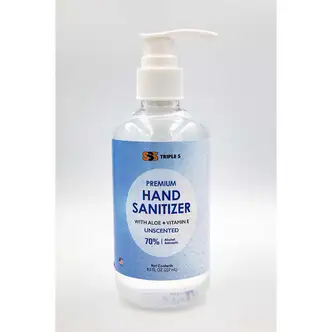 SSS Hand Sanitizer Gel, 70%, Unscented w/pump, 20/8 oz.
