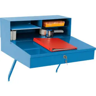 Global Industrial Wall Mount Shop Desk w/ Pigeonhole Riser, 24"W x 22"D, Blue
