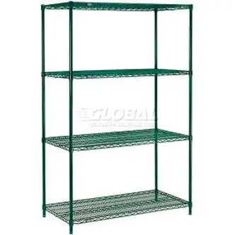 Nexel 4 Shelf, Poly-Green Wire Shelving Unit, Starter, 30"W x 18"D x 86"H
