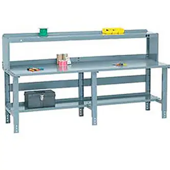Global Industrial Extra Long Workbench w/ Steel Square Edge Top & Riser, 96"W x 36"D, Gray