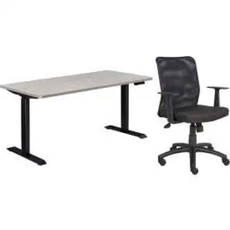 Interion Height Adjustable Table with Chair Bundle - 60"W x 30"D, Gray W/ Black Base