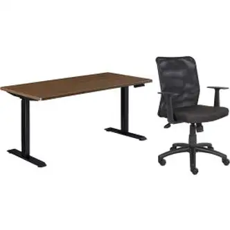 Interion Height Adjustable Table with Chair Bundle - 60"W x 30"D, Walnut W/ Black Base