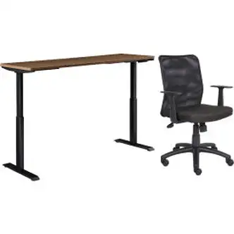 Interion Height Adjustable Table with Chair Bundle - 72"W x 30"D, Walnut W/ Black Base