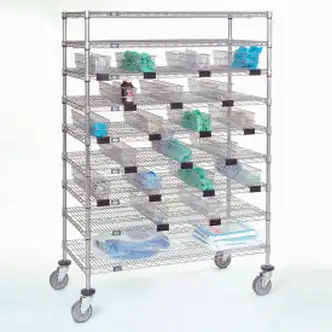 Nexel Chrome Catheter Cart with Baskets, 5" Swivel Casters (2 with Brakes), 48"W x 24"L x 68"H