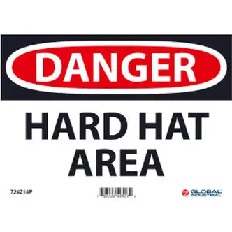 Global Industrial Danger Hard Hat Area, 7x10, Pressure Sensitive Vinyl
