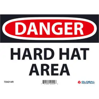 Global Industrial Danger Hard Hat Area, 7x10, Rigid Plastic
