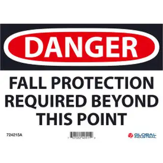 Global Industrial Danger Fall Protection Required Beyond This Point, 7x10, Aluminum