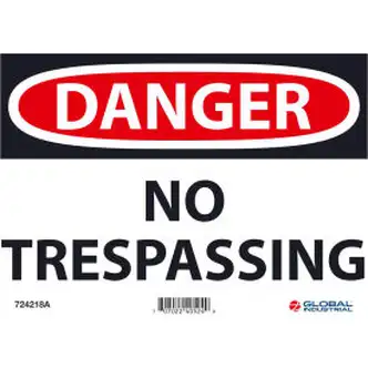 Global Industrial Danger No Trespassing, 7x10, Aluminum