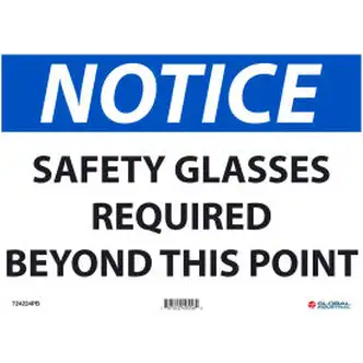 Global Industrial Notice Safety Glasses Required, 10x14, Pressure Sensitive Vinyl