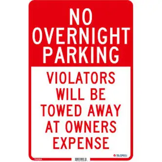 Global Industrial No Overnight Parking Violators Will Be Towed, 18x12, .040 Aluminum