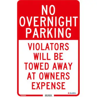 Global Industrial No Overnight Parking Violators Will Be Towed, 18x12, .063 Aluminum