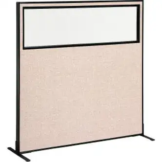 Interion Freestanding Office Partition Panel with Partial Window, 60-1/4"W x 60"H, Tan