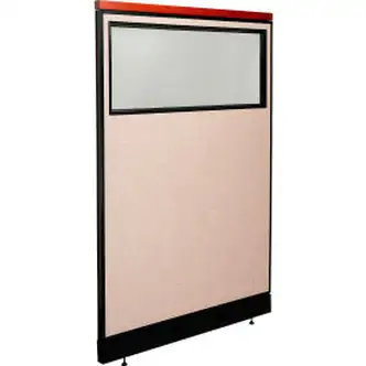 Interion Deluxe Office Partition Panel w/Partial Window & Pass-Thru Cable 48-1/4Wx101-1/2H TAN