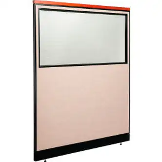 Interion Deluxe Office Partition Panel w/Partial Window & Pass-Thru Cable 60-1/4Wx101-1/2H TAN