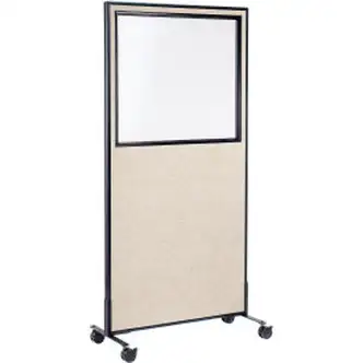 Interion Mobile Office Partition Panel with Partial Window, 36-1/4"W x 75"H, Tan