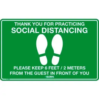 Global Industrial Green Social Distancing Floor Sign ,16" W x 10" H,  Vinyl Adhesive