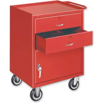 Global Industrial Mobile Drawer Bench W/ Cabinet & 2 Drawers, Steel Casters, 24"W x 20"D, Blue