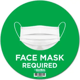 Global Industrial 12" Round Face Mask Required Wall Sign, Green, Adhesive