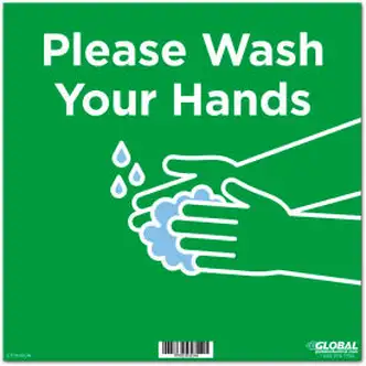 Global Industrial 12" Square Please Wash Your Hands Wall Sign, Green, Adhesive