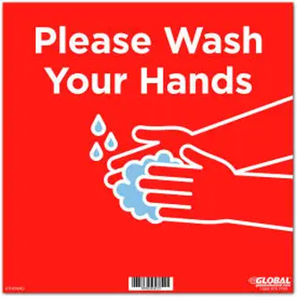 Global Industrial 12" Square Please Wash Your Hands Wall Sign, Red, Adhesive