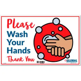 Global Industrial Please Wash Your Hands Sign, 16"W x 10"H, Wall Adhesive