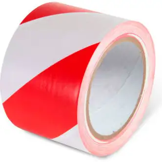 Global Industrial Striped Hazard Warning Tape, 3"W x 108'L, 5 Mil, Red/White, 1 Roll