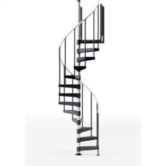 Global Industrial Reroute 42"H Platform 2 Rails Spiral Stair Kit, 42"Dia, 14-1/8'H, 12 Treads