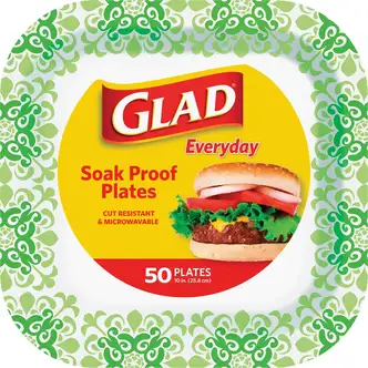 Glad Everyday 10 In. Green Square Paper Plates (50-Count)