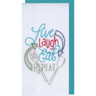 Kay Dee Designs Live Laugh Eat Repeat Embroidered Kitchen Towel (2-Pack)