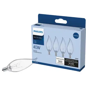 Philips DuraMax 40W Clear Candelabra BA9 Incandescent Bent Tip Light Bulb (4-Pack)