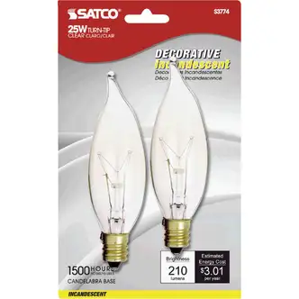 Satco 25W Clear Candelabra CA8 Incandescent Turn Tip Light Bulb (2-Pack)