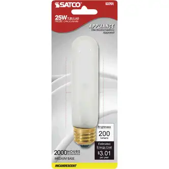 Satco 25W Frost Medium Base T10 Incandescent Tubular Appliance Light Bulb
