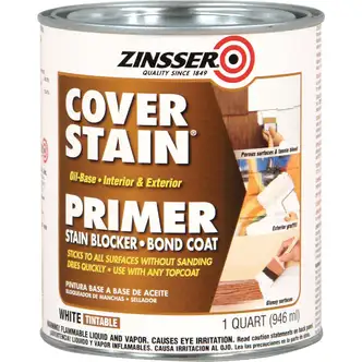 Zinsser Cover-Stain Oil-Base Interior/Exterior Sealer And Stain-Killer Primer, White, 1 Qt.