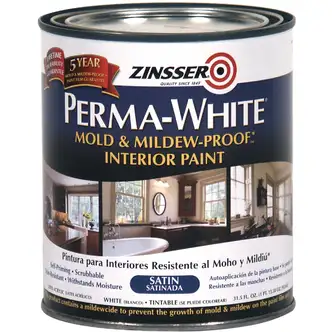 Zinsser Perma-White White-Tintable Satin Quart Mildew Paint