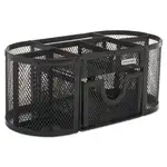 Mesh Oval Pencil Cup Organizer, 4 Compartments, Steel, 9.38 x 4.5 x 4, Black