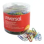 Plastic-Coated Paper Clips with One-Compartment Dispenser Tub, #1, Assorted Colors, 500/Pack