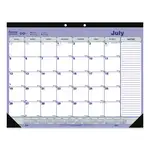 Academic Monthly Desk Pad Calendar, 21.25 x 16, White/Blue/Green, Black Binding/Corners, 13-Month (July-July): 2023 to 2024