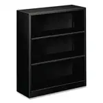 Metal Bookcase, Three-Shelf, 34.5w x 12.63d x 41h, Black