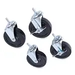 Optional Casters for Wire Shelving, Grip Ring Type K Stem, 4" Wheel, Black/Silver, 4/Set (2 Locking)
