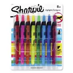 Retractable Highlighters with Storage Pouch, Assorted Ink Colors, Chisel Tip, Assorted Barrel Colors, 8/Set