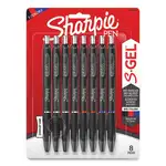 S-Gel High-Performance Gel Pen, Retractable, Medium 0.7 mm, Three Assorted Ink Colors, Black Barrel, 8/Pack
