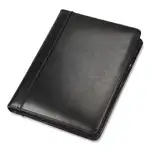 Leather Zipper Padfolio w/Writing Pad, Organizer Slots, Black