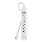 Power Strip, 6 Outlets, 12 ft Cord, White