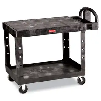 Flat Shelf Utility Cart, Plastic, 2 Shelves, 500 lb Capacity, 25.25" x 44" x 38.13", Black