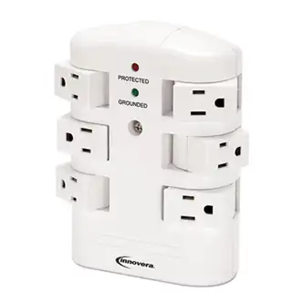 Wall Mount Surge Protector, 6 AC Outlets, 2,160 J, White