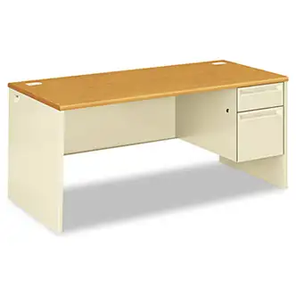 38000 Series Right Pedestal Desk, 66" x 30" x 29.5", Harvest/Putty