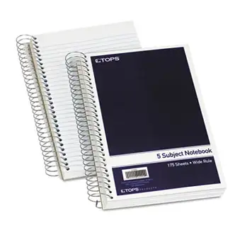 Wirebound Five-Subject Notebook, Wide/Legal Rule, Navy Cover, (175) 9.5 x 6 Sheets